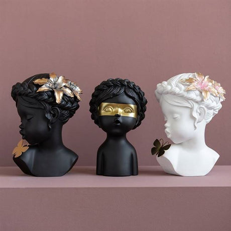 Classical Resin Head Bust Sculpture – Decorative Portrait Statue Ornament - Butterfly Muse - Bla - 