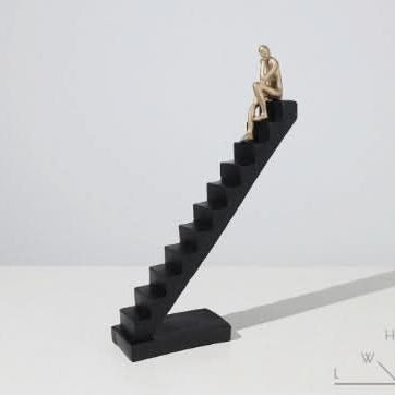 Climbing the Stairs Resin Sculpture – Modern Abstract Figurine of Progress & Ambition - Sitting on top - 