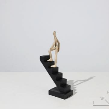 Climbing the Stairs Resin Sculpture – Modern Abstract Figurine of Progress & Ambition - One Figure Climbing - 