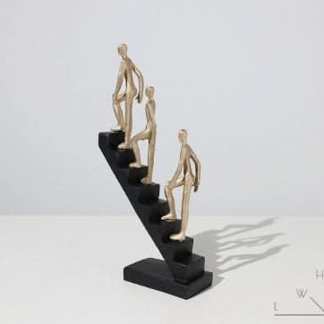 Climbing the Stairs Resin Sculpture – Modern Abstract Figurine of Progress & Ambition - Three Figures Climbing - 
