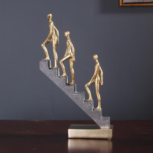 Climbing Thinker Sculpture – Modern Gold Abstract Art Décor - B - 