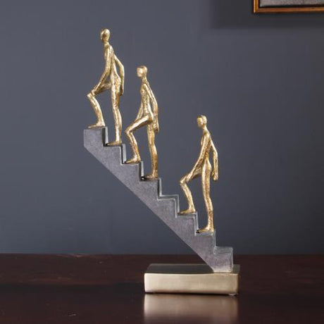 Climbing Thinker Sculpture – Modern Gold Abstract Art Décor - B - 