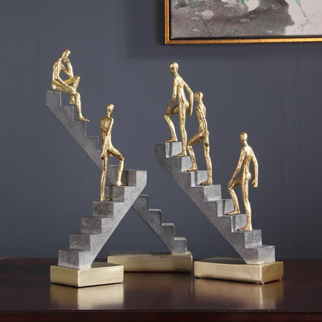 Climbing Thinker Sculpture – Modern Gold Abstract Art Décor - A - 