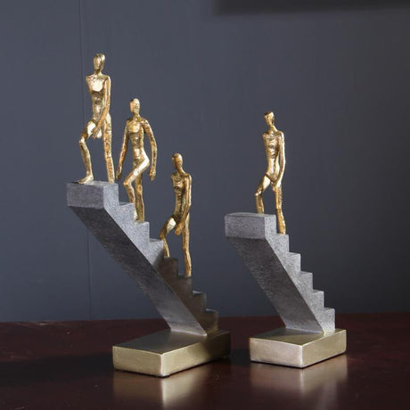 Climbing Thinker Sculpture – Modern Gold Abstract Art Décor - A - 