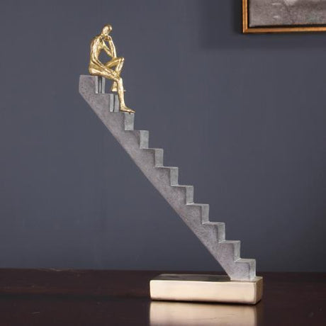 Climbing Thinker Sculpture – Modern Gold Abstract Art Décor - C - 