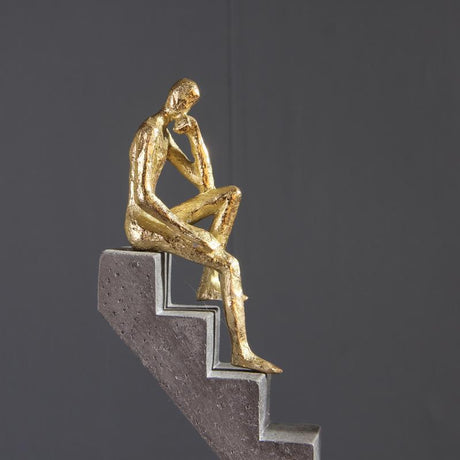 Climbing Thinker Sculpture – Modern Gold Abstract Art Décor - A - 