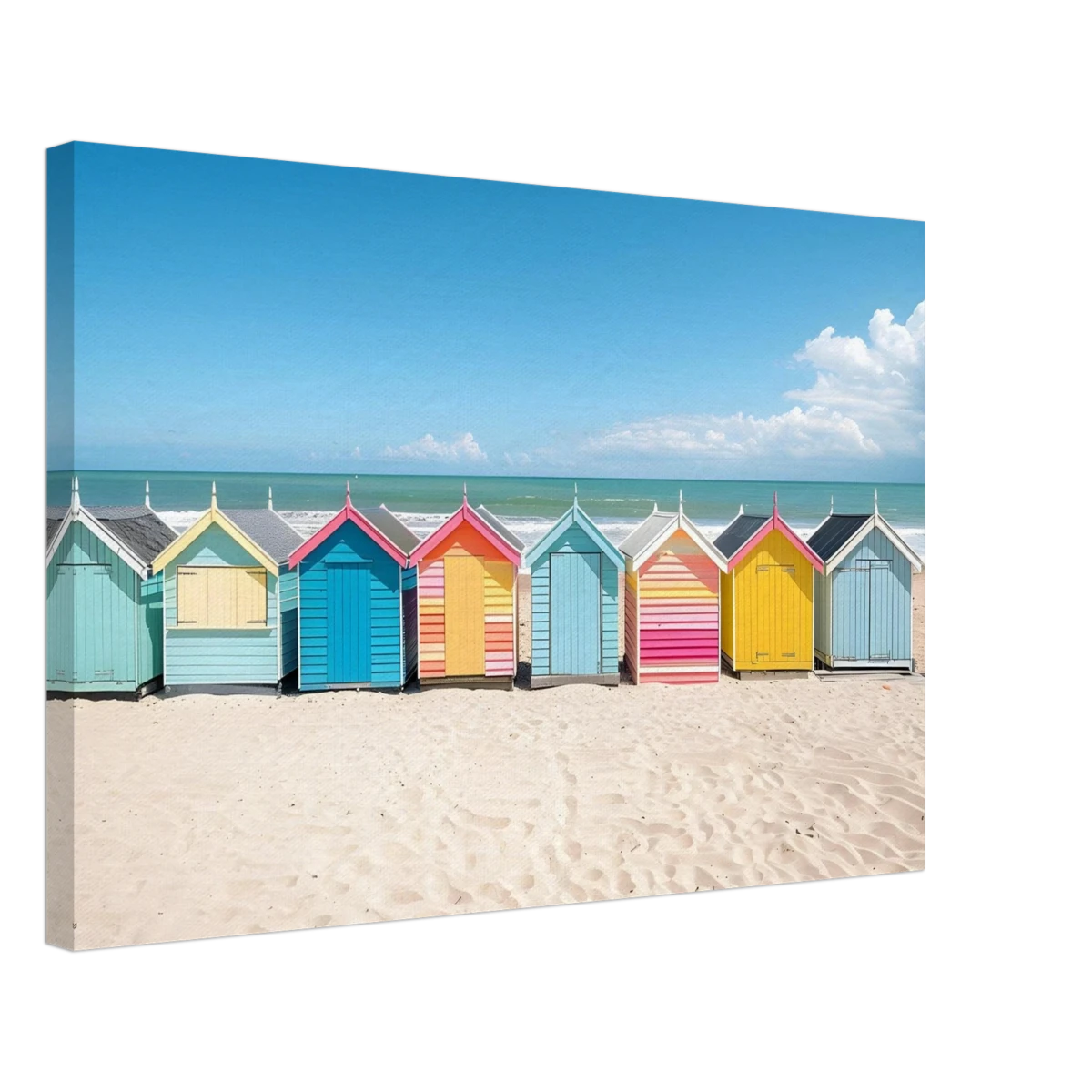 “Coastal Candy Huts” | Wall Art Print - Canvas - 40x60 cm / 16x24″ - 