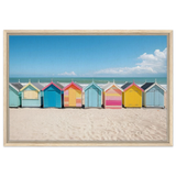 “Coastal Candy Huts” | Wall Art Print - Framed Canvas - 50x75 cm / 20x30″ - Wood frame