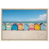 “Coastal Candy Huts” | Wall Art Print - Framed Canvas - 60x90 cm / 24x36″ - Wood frame