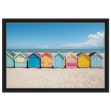 “Coastal Candy Huts” | Wall Art Print - Framed Canvas - 40x60 cm / 16x24″ - Black frame