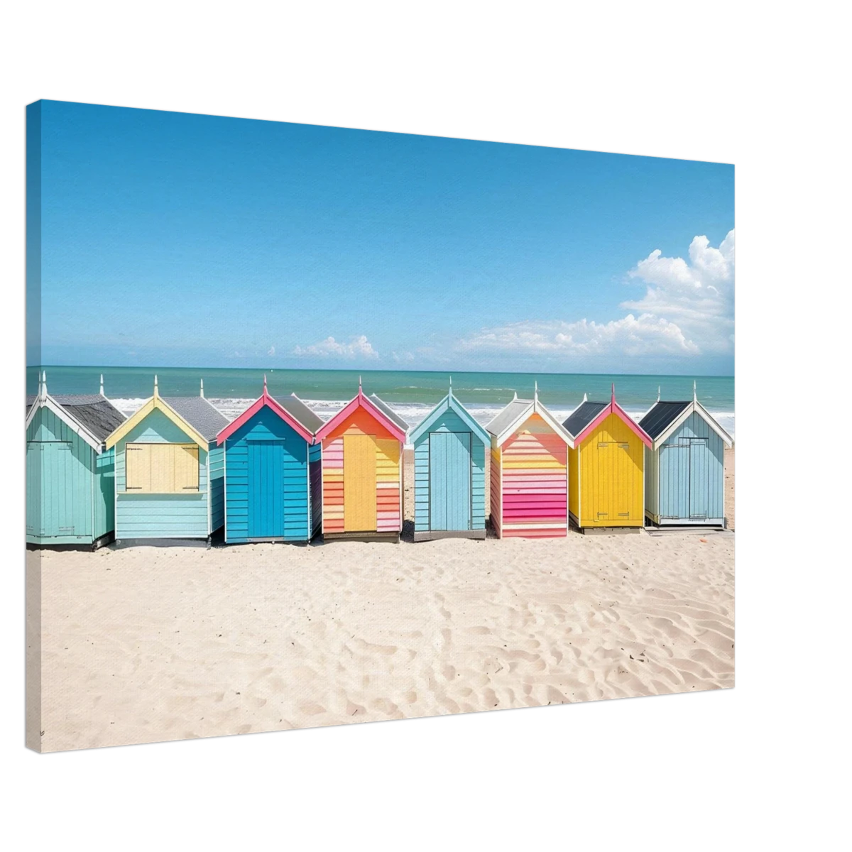 “Coastal Candy Huts” | Wall Art Print - Canvas - 60x90 cm / 24x36″ - 