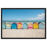 “Coastal Candy Huts” | Wall Art Print - Framed Canvas - 60x90 cm / 24x36″ - Black frame