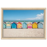 “Coastal Candy Huts” | Wall Art Print - Framed Canvas - 30x45 cm / 12x18″ - Wood frame