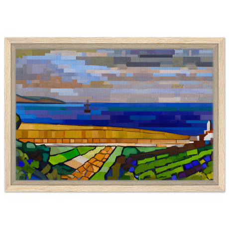 "Coastal Harmony" – A Modern Seascape | Abstract Geometric wall Art print - 30x45 cm / 12x18″ - Framed Canvas - Wood frame