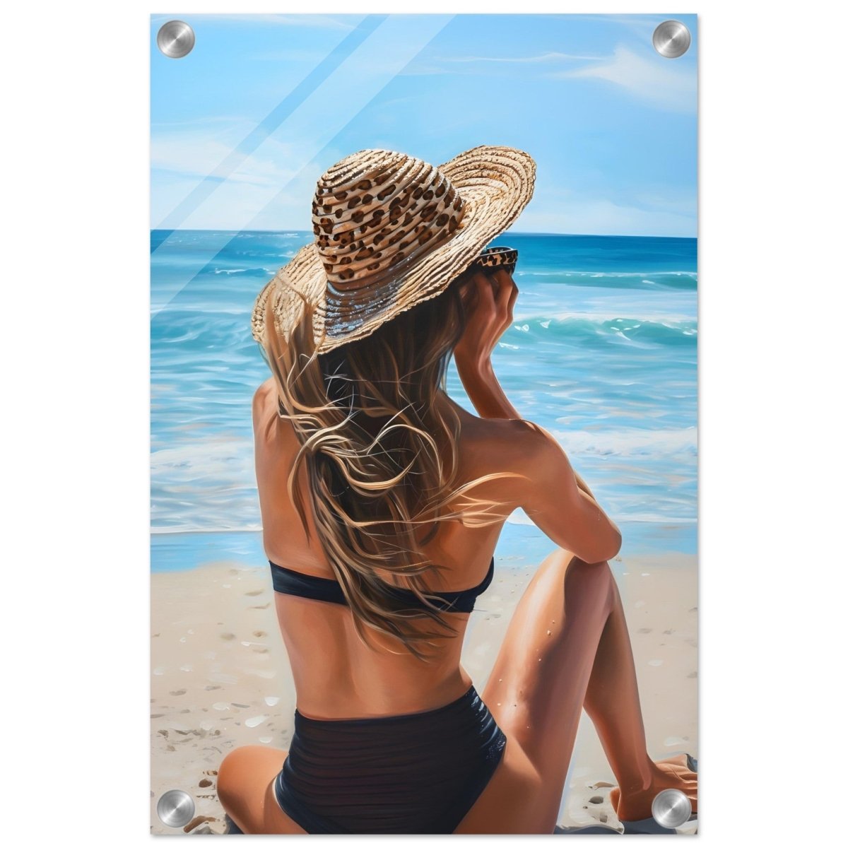 Coastal Reflection: Woman by the Waves | Hyperrealism with a Coastal Theme - Acrylic Print - 30x45 cm / 12x18″ - 