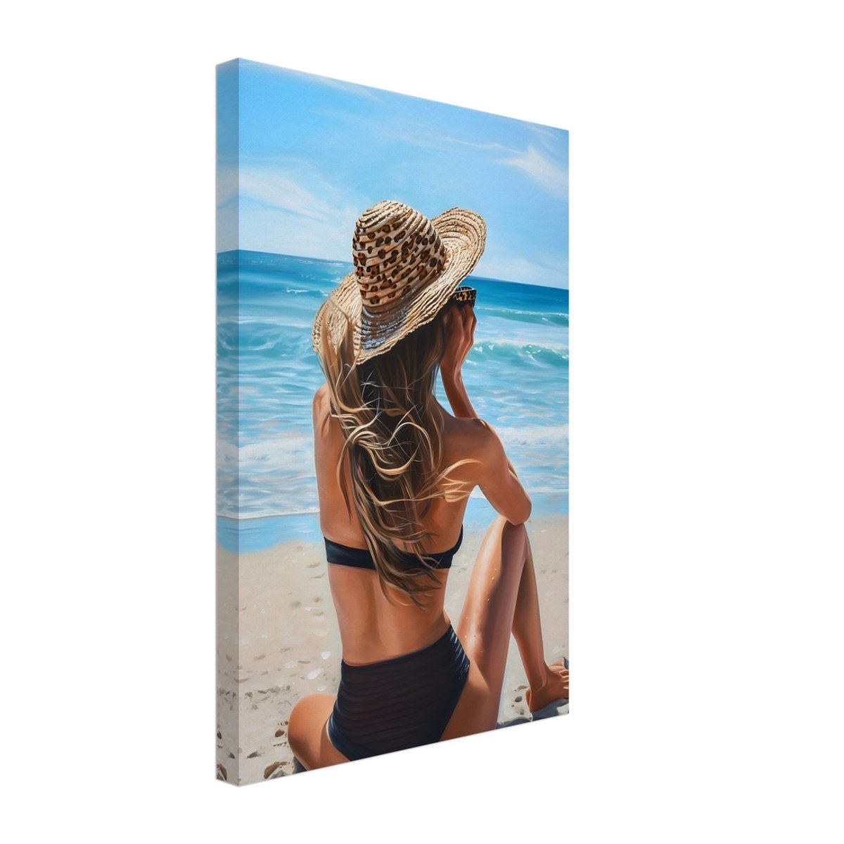 Coastal Reflection: Woman by the Waves | Hyperrealism with a Coastal Theme - Canvas - 30x45 cm / 12x18″ - 