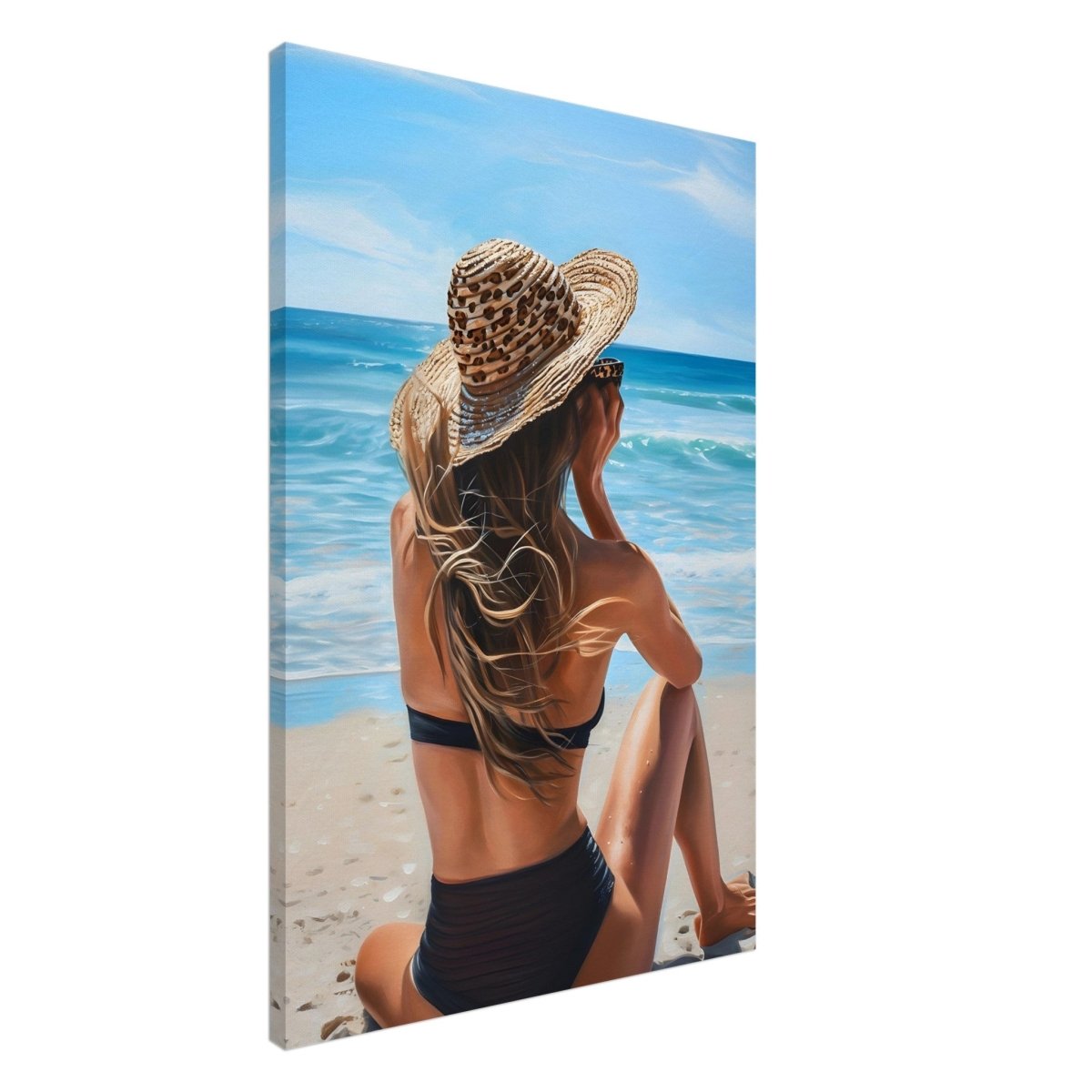 Coastal Reflection: Woman by the Waves | Hyperrealism with a Coastal Theme - Canvas - 60x90 cm / 24x36″ - 