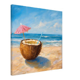 Coconut Bliss by the Shore | Contemporary Realism with Tropical Theme - Canvas - 60x60 cm / 24x24″ - 