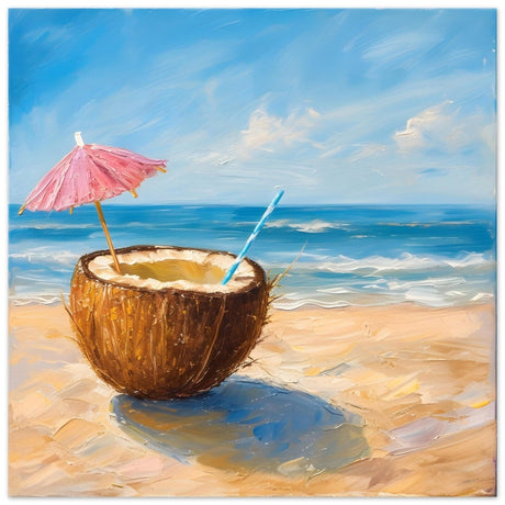 Coconut Bliss by the Shore | Contemporary Realism with Tropical Theme - Aluminum Print - 30x30 cm / 12x12″ - 
