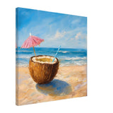 Coconut Bliss by the Shore | Contemporary Realism with Tropical Theme - Canvas - 50x50 cm / 20x20″ - 