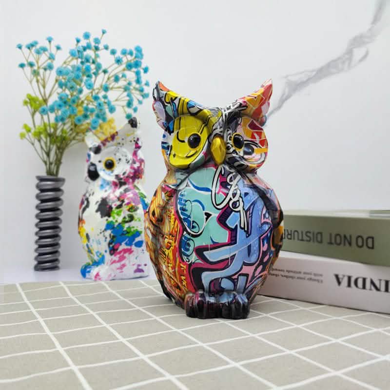 Colorful Owl Resin Ornaments – Modern Art Animal Figurines - Vibrant Harmony Owl - 