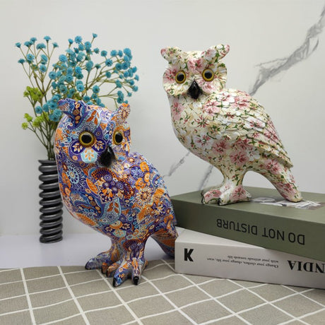 Colorful Owl Resin Ornaments – Modern Art Animal Figurines - Vibrant Harmony Owl - 