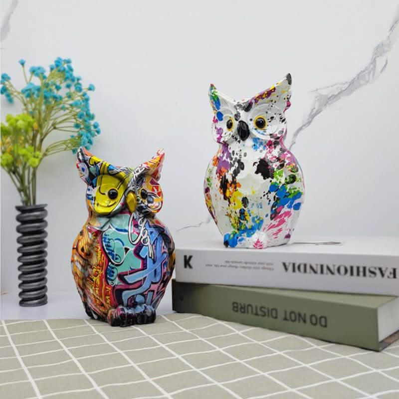 Colorful Owl Resin Ornaments – Modern Art Animal Figurines - Vibrant Harmony Owl - 