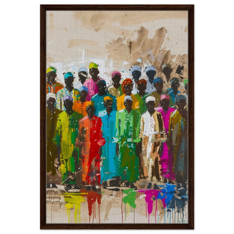Colors of Community | Contemporary Figurative Art | wall art print - Framed Canvas - 30x45 cm / 12x18″ - Dark wood frame
