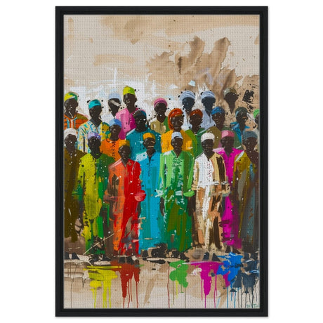 Colors of Community | Contemporary Figurative Art | wall art print - Framed Canvas - 30x45 cm / 12x18″ - Black frame