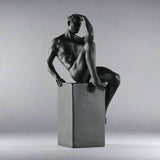 Contemplative Male Figure Sculpture – Modern Black Resin Art Décor - Black - 