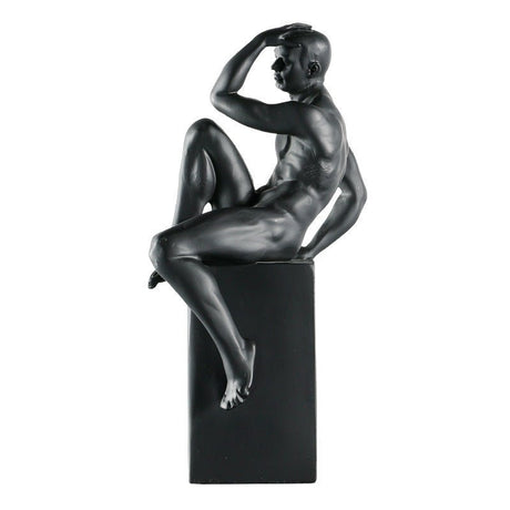 Contemplative Male Figure Sculpture – Modern Black Resin Art Décor - Black - 