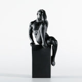 Contemplative Male Figure Sculpture – Modern Black Resin Art Décor - Black - 