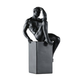 Contemplative Male Figure Sculpture – Modern Black Resin Art Décor - Black - 