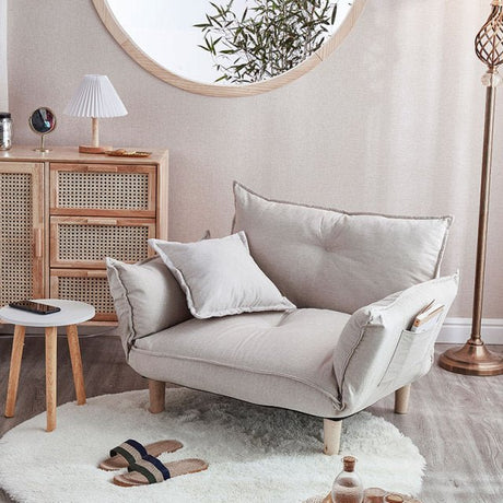 Convertible Sofa Couch with Adjustable Backrest and Armrests - Beige linen upholst - 