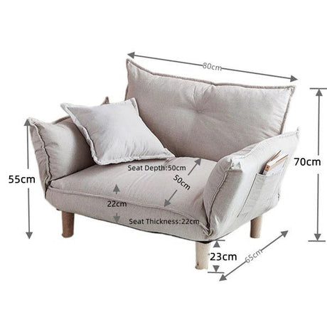 Convertible Sofa Couch with Adjustable Backrest and Armrests - Beige linen upholst - 