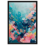 "Coral Symphony" – Underwater Reef Wall Art Print - Framed Canvas - 50x75 cm / 20x30″ - Black frame
