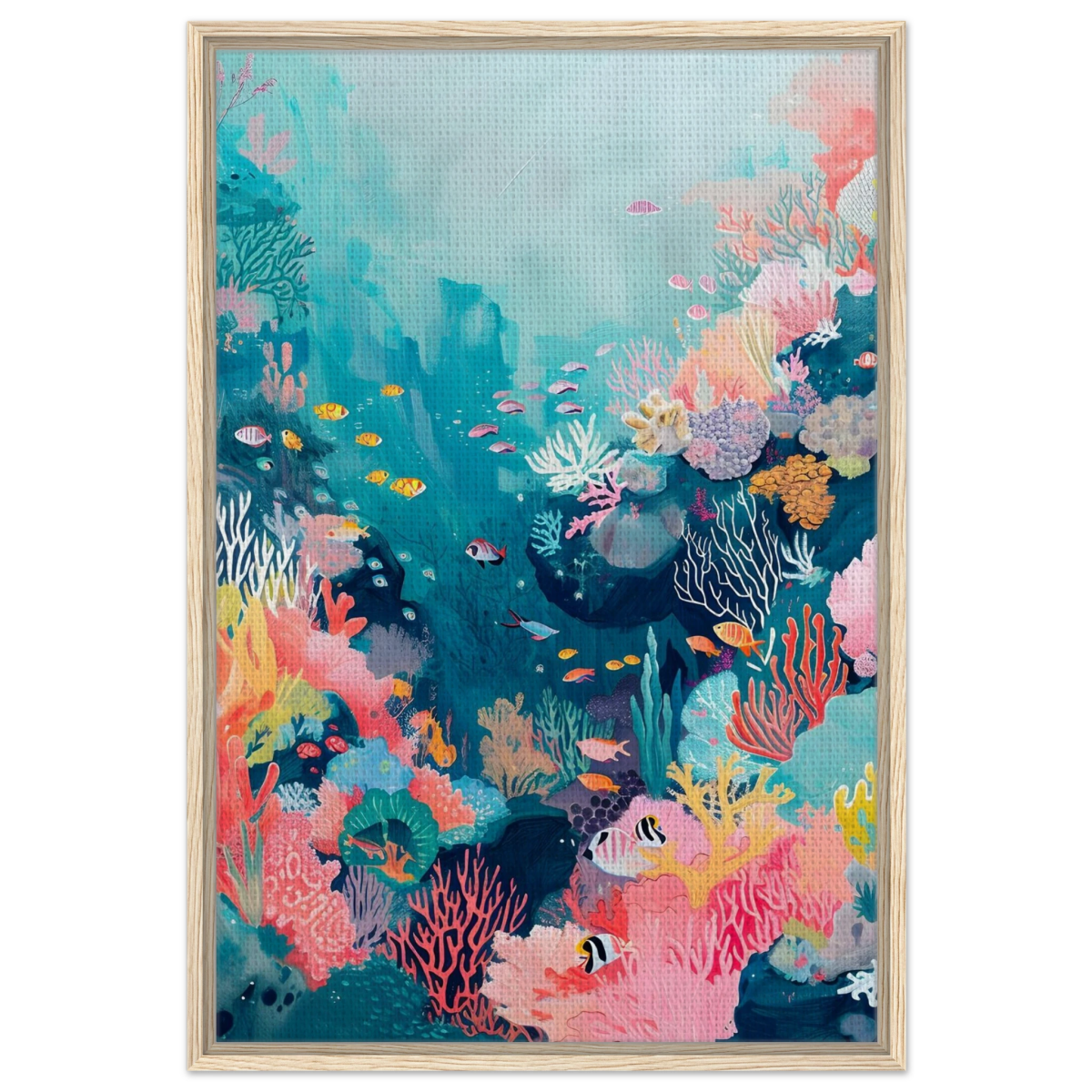 "Coral Symphony" – Underwater Reef Wall Art Print - Framed Canvas - 60x90 cm / 24x36″ - Wood frame