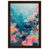 "Coral Symphony" – Underwater Reef Wall Art Print - Framed Canvas - 30x45 cm / 12x18″ - Dark wood frame