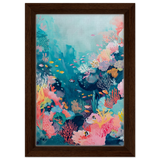 "Coral Symphony" – Underwater Reef Wall Art Print - Framed Canvas - 20x30 cm / 8x12″ - Dark wood frame