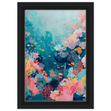 "Coral Symphony" – Underwater Reef Wall Art Print - Framed Canvas - 20x30 cm / 8x12″ - Black frame