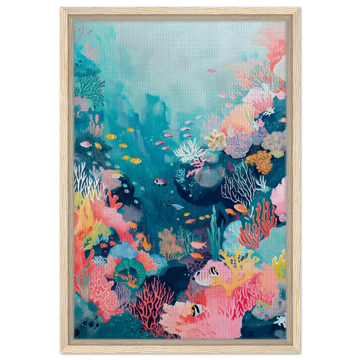"Coral Symphony" – Underwater Reef Wall Art Print - Framed Canvas - 40x60 cm / 16x24″ - Wood frame