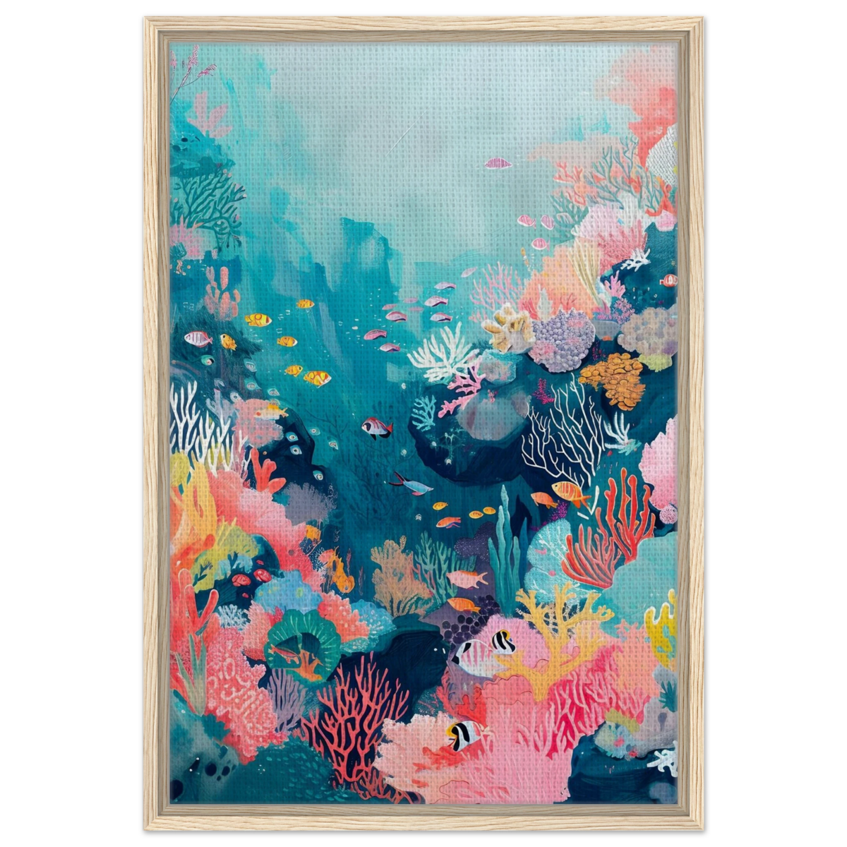 "Coral Symphony" – Underwater Reef Wall Art Print - Framed Canvas - 50x75 cm / 20x30″ - Wood frame