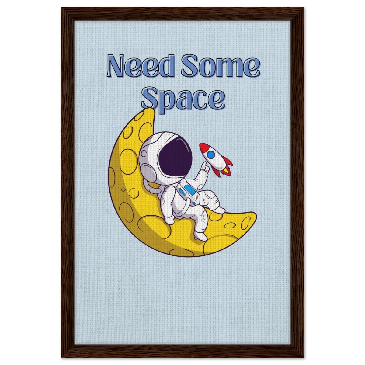 Cosmic Escape: Need Some Space | Motivational pop art wall art print - 40x60 cm / 16x24″ - Framed Canvas - Dark wood frame