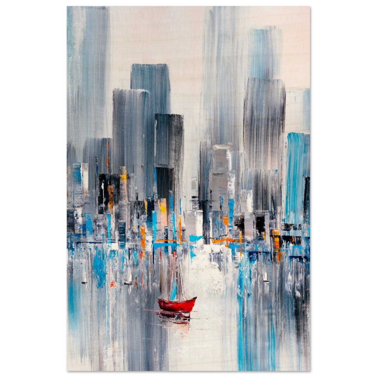 “Crimson Drift” – City Stillness in Motion | Modern Abstract Wall art Print - Wood Prints - 30x45 cm / 12x18″ - 