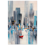 “Crimson Drift” – City Stillness in Motion | Modern Abstract Wall art Print - Wood Prints - 30x45 cm / 12x18″ - 