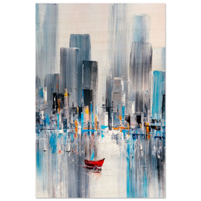 “Crimson Drift” – City Stillness in Motion | Modern Abstract Wall art Print - Wood Prints - 30x45 cm / 12x18″ - 