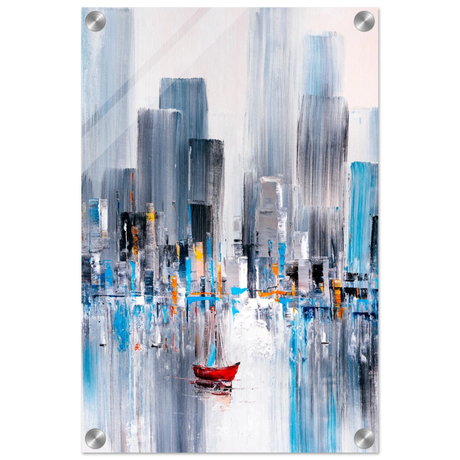 “Crimson Drift” – City Stillness in Motion | Modern Abstract Wall art Print - Acrylic Print - 30x45 cm / 12x18″ - 