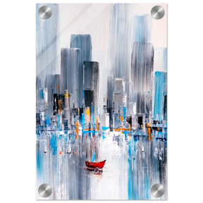 “Crimson Drift” – City Stillness in Motion | Modern Abstract Wall art Print - Acrylic Print - 20x30 cm / 8x12″ - 