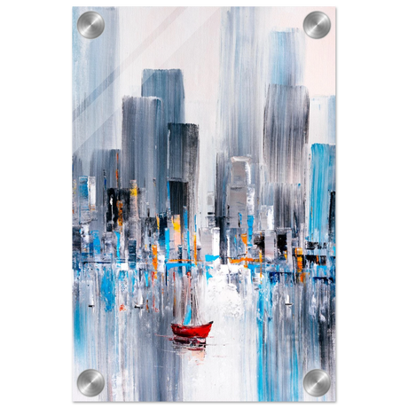 “Crimson Drift” – City Stillness in Motion | Modern Abstract Wall art Print - Acrylic Print - 20x30 cm / 8x12″ - 