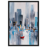 “Crimson Drift” – City Stillness in Motion | Modern Abstract Wall art Print - Framed Canvas - 60x90 cm / 24x36″ - Black frame